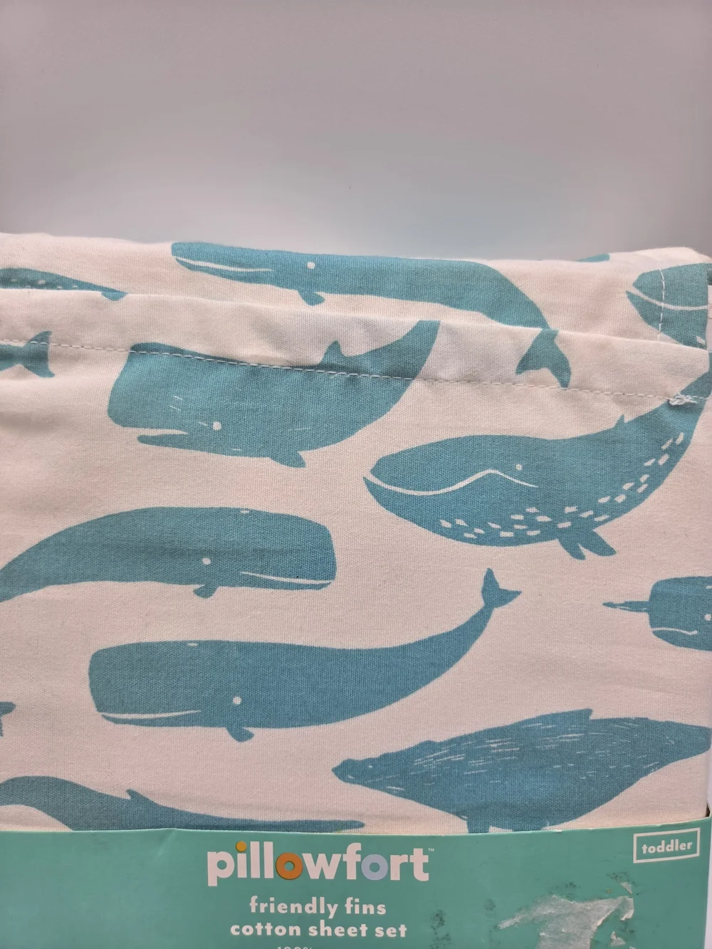 Pillowfort Toddler Cotton Sheet Set - Teal Whale Print
